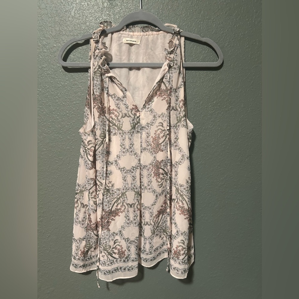 Max Studio Halter Top Blouse Pink botanical print M Med fully lined​